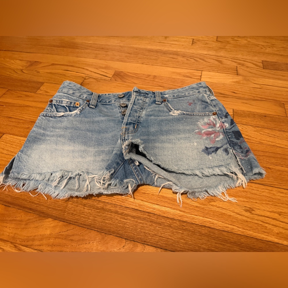 Abercrombie Denim Frayed Hem Women Shorts with floral paint details